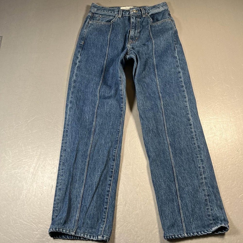 SLVRLAKE London Pintuck Jeans Womens 28 Blue Straight Leg High Rise Denim USA